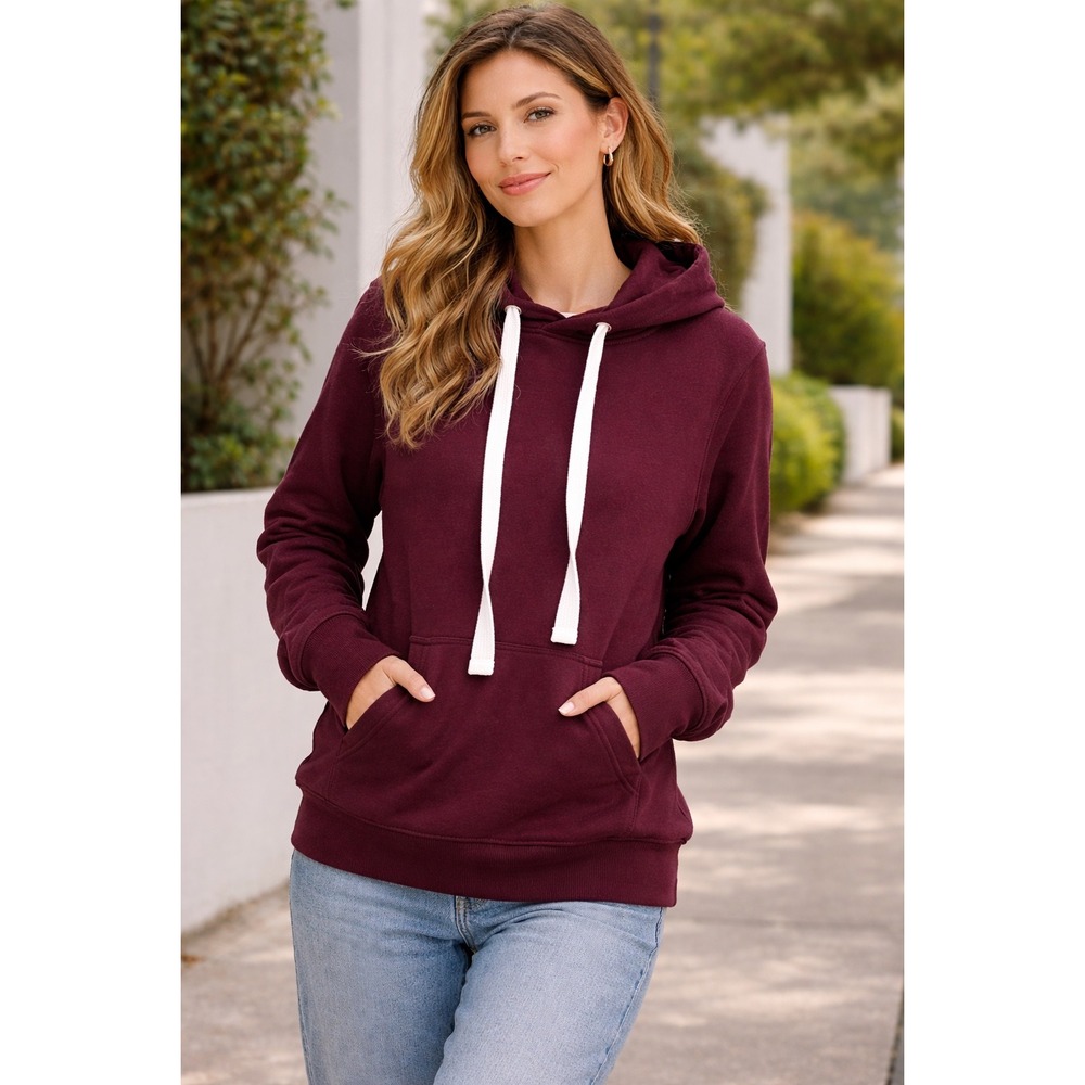 NWT Doublju Burgundy‎ Pullover Hoodie Minimalist Clean Girl Preppy Basic Sz S